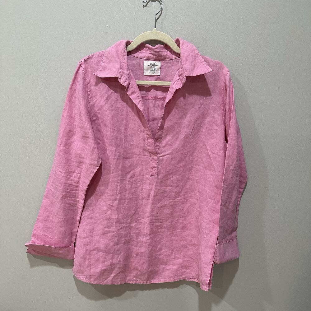 H&M Pink Linen Blend Collared Pullover Blouse